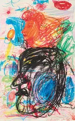 Profils by Walasse Ting, c. 1960s, Pastel and wax crayon on paper, offered Nov 2015