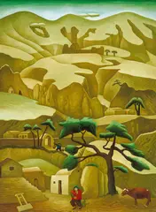 A View from the Mound by He Xuesheng, 2004, Oil on canvas, sold Dec 2006