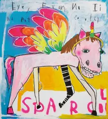 Nathan Paddison, Eye Did Ant Eve Anne No Eye Spar Cool, 2022, Oil stick, acrylic, spray paint, charcoal on canvas