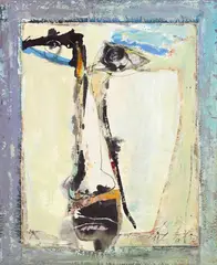 Chuang Che, Self-portrait, c. 1990-1996, Mixed media on canvas,collage