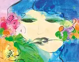 Walasse Ting, Beauty with Flower in Mouth, Ink and color on paper