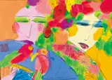 Walasse Ting, Women and Parrots, 1992, Ink and color on paper