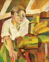 Yun Gee, A Sailor, 1927, Oil, cardboard and mounted on panel