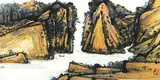 Shiy De-jinn, Golden Landscape, 1976, Mounted scroll, ink and color on paper
