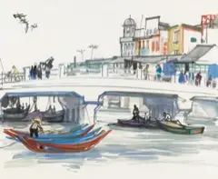 Shiy De-jinn, Landscape of Keelung, 1966, Watercolor on paper