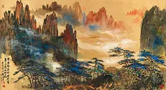 Liu Haisu, Golden Landscape – Yellow Mountain, 1983, Ink and color on gold-coated paper