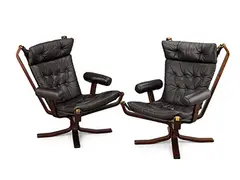 Sigurd Ressell, Falcon chair (a set of 2), 1974, Beech, leather