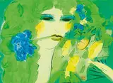 Walasse Ting, Lady with a Fan, 1990, Ink and color on paper