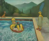 Timothy Gatenby, Pool with Two Figures (Simpsons x Hockney), 2021, Oil on canvas