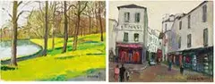 Yoshio Chang, Lakeside Woods; Street Scene (a set of 2), 1981; 1990, Oil on canvas
