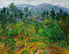 Sun Yuntai, Blue Hills, Green Trees, 1988, Oil on canvas