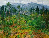 Sun Yuntai, Blue Hills, Green Trees, 1988, Oil on canvas