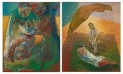 Soothing; Baby Sitter by Fu Ching-Li, 1991, Oil on canvas, sold Jul 2020