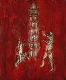 Wang Yabin, Bird‧Ridding the Pig‧To Build Pagoda, 2005, Mixed media on canvas