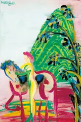 Dennis Hwang, New Paradise Series - Nude with a Horse, 1989, Oil on canvas