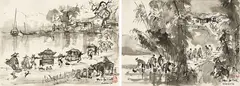 Ran In-ting, Happy Event ; Wash Clothes ( a set of 2), 1950s, Ink on paper