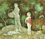 Zhu Fuxin, Sister and Brother with Dog, Oil on canvas