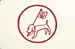 Peace Flag by Yoshitomo Nara, 2001, Silkscreen print on cotton, metal fittings ; ed. 81/100, sold Dec 2024