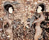 Lee Jae Sun, Looking into the Distance (diptych), 2006, Fire resistant material on canvas, adhesive, coffee, ink, carbon stick