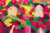 Walasse Ting, Femmes aux capelines, Ink and color on paper, mounted