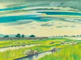 Rusong Xiao, Landscape by River, 1984, Watercolor on paper