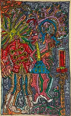 Robert Combas, Le Roi Soleil, 1987, Acrylic on printed fabric
