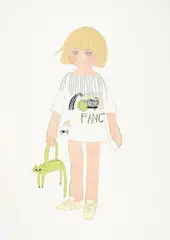 Tomoko Nagai, Fancy Girl, 2009, Watercolor, pencil,  color pencil ink,glitter on paper and mounted on panel