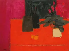 Bernard Cathelin, Nature morte aux cyclamens rouges, 1986, Oil on canvas