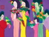 Walasse Ting, Woman with Parrots and Flowers