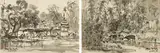 Ran In-ting, Temple Courtyard; Hometown ;  ( a set of 2), 1950s, Ink on paper