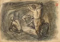 Hung Jui-lin, Miners in the Pit, 1955, Ink on paper