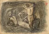 Hung Jui-lin, Miners in the Pit, 1955, Ink on paper