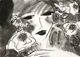 Walasse Ting, Beauty and Flowers, Ink on paper