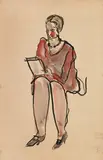 Sanyu, A Lady Drawing, Ink and watercolor on paper