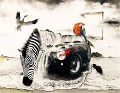 Kim Nampyo, Instant Landscape – Machine 2, 2009, Acrylic and charcoal on canvas, artificial fur