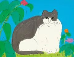 Cat by Walasse Ting, 1979, Ink and color on paper, sold Jun 2023