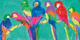 Parrots by Walasse Ting, Acrylic on ricepaper, mounted onto canvas, sold Jun 2017
