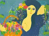 Can I Give You a Kiss? by Walasse Ting, 1977, Acrylic and oil on canvas, sold Jun 2005