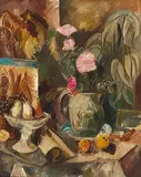 Charles Dufresne, Vase de fleurs et coupe de fruits, Oil on canvas