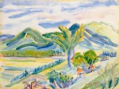 Landscape by Kuo Po-Chuan, 1948, Oil on paper, sold Jun 2007
