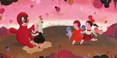 Gary Baseman, The Baptism of Chou Chou (diptych), 2007, Acrylic on wood panel