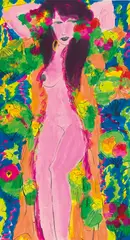 Jolie Dame by Walasse Ting, 1987, Acrylic and ink on rice paper, sold May 2012