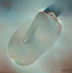 Trung Nguyen, Nude on Blue Back Ground, 1989, Oil on canvas