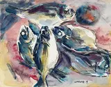 Chang Wan-chuan, Four Fishes, Watercolor on paper