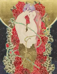 Toul Otsuki, Love, 2020, Mixed media goldleaf on board