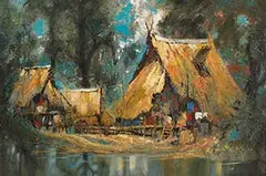 Kid Kosolawat, Village Lake, 1968, Oil on canvas