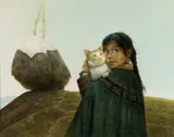 Luo Zhongli, Autumn: Girl Holding a Cat, 1989, Oil on canvas