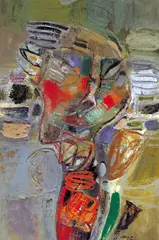Michell Hwang, Woman & Self-portait, 1992, Mixed media on canvas