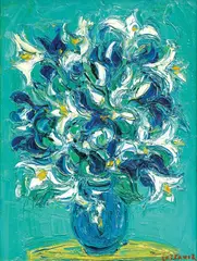 André Cottavoz, Blue Iris and Lilies, 2000s, Oil on canvas