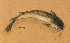 Fish by Chang Wan-chuan, Charcoal, ink and color on paper, sold Dec 2015